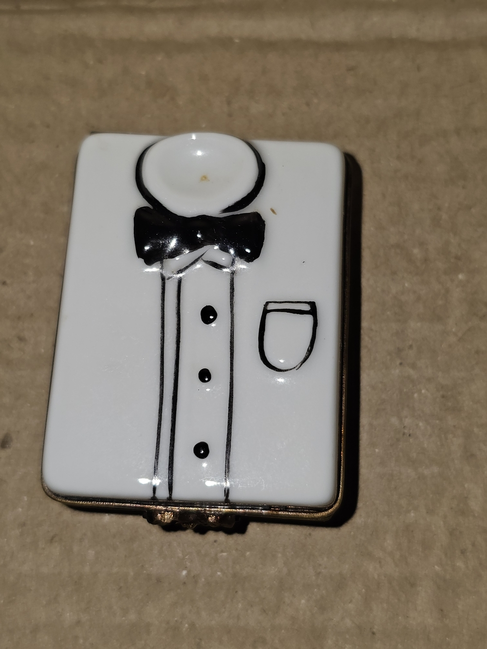 Limoges White and Black Tuxedo Porcelain Trinket Box